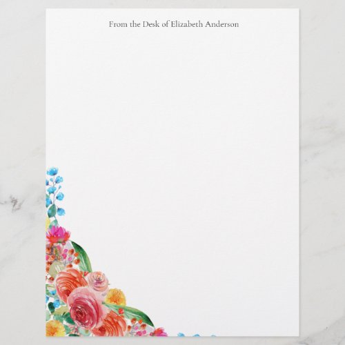 Floral Personal Business Pink Red Blue Yellow Letterhead