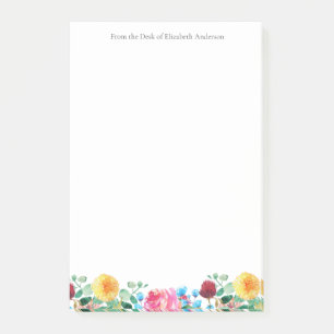 Floral Personal Business Pink Red Blue Yellow Post-it Notes