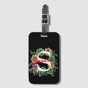 FLORAL PERSONALIZE CUSTOM LETTER LUGGAGE TAG