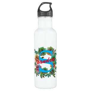 FLORAL PERSONALIZE CUSTOM LETTER STAINLESS STEEL WATER BOTTLE