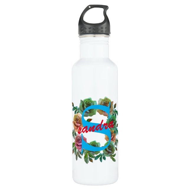 FLORAL PERSONALIZE CUSTOM LETTER STAINLESS STEEL WATER BOTTLE (Front)