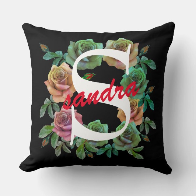 FLORAL PERSONALIZE CUSTOM LETTER THROW PILLOW (Front)