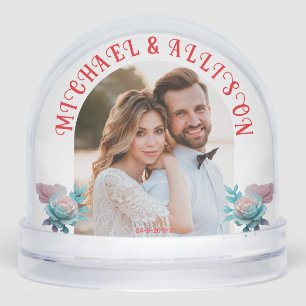 Floral Personalized 2 Photo Wedding Keepsake Snow Globe