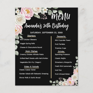 Floral Personalized Birthday Menu Program Card Flyer