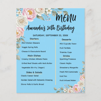 Floral Personalized Birthday Menu Program Card Flyer