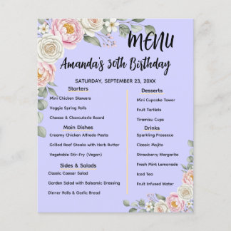 Floral Personalized Birthday Menu Program Card Flyer