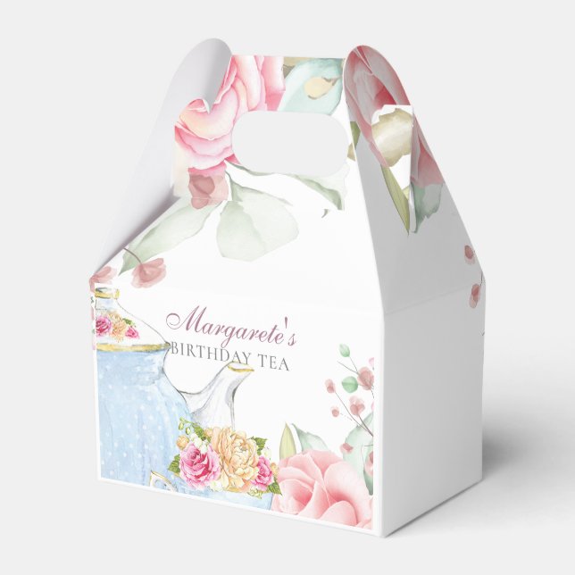 Floral Personalized Birthday Tea Favor Boxes (Front Side)