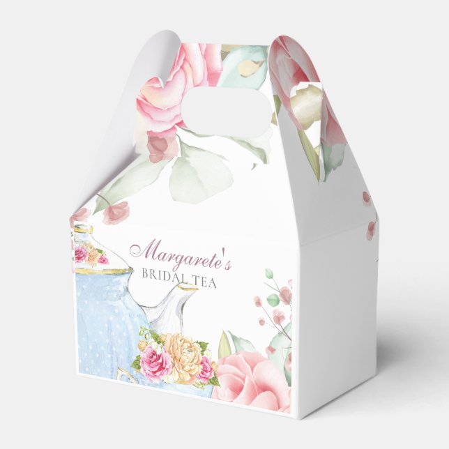 Floral Personalized Bridal Tea Favor Boxes (Front Side)