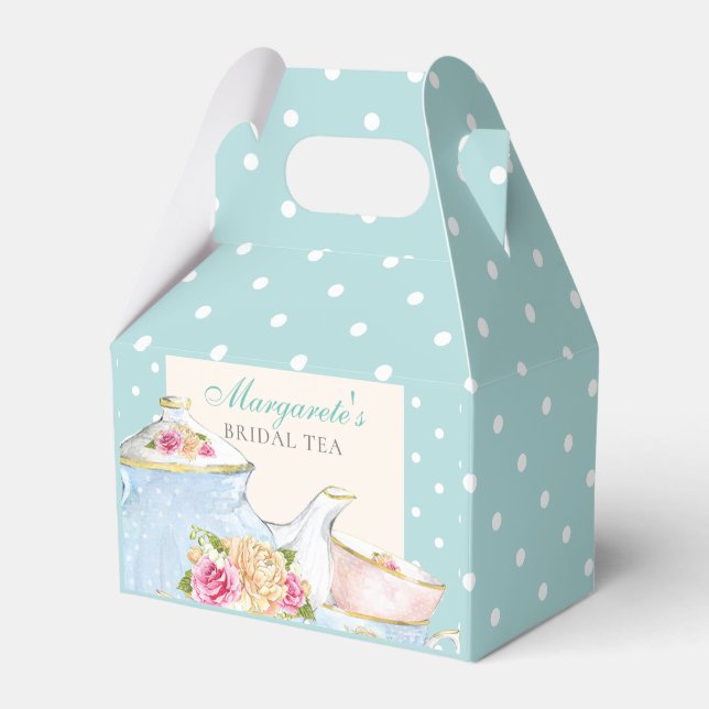 Floral Personalized Bridal Tea Polka dot Favor Boxes (Front Side)