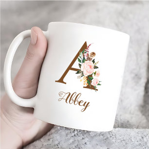 Floral Personalized Bridesmaid Letter A Gift Coffee Mug