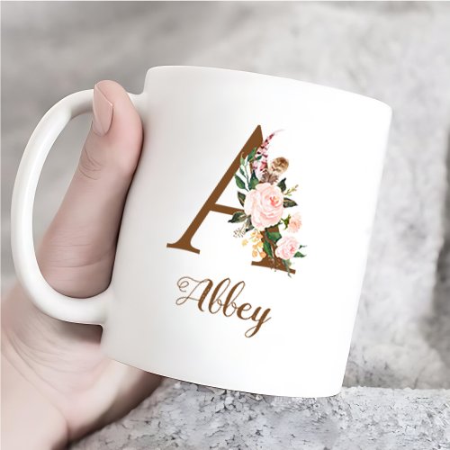 Floral Personalized Bridesmaid Letter A Gift Coffee Mug
