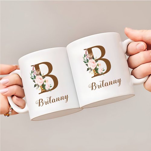 Floral Personalized Bridesmaid Letter B Gift Coffee Mug