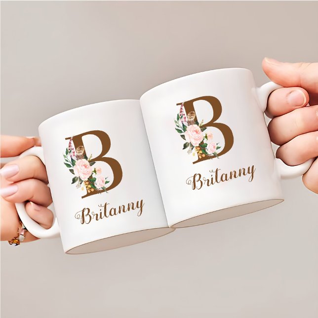 Floral Personalized Bridesmaid Letter B Gift Coffee Mug (Creator Uploaded)
