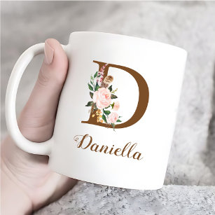 Floral Personalized Bridesmaid Letter D Gift Coffee Mug