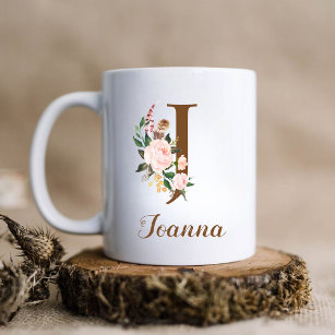 Personalized Coffee Mug, Initial and Name Coffee Mug, Monogram Coffee Mug,  Custom Coffee Mug for Women (Gray Letter)