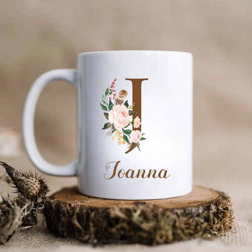 Floral Personalized Bridesmaid Letter J Gift Coffee Mug