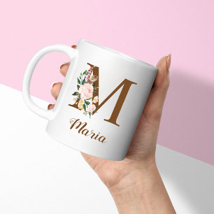 Floral Personalized Bridesmaid Letter M Gift Coffee Mug