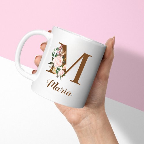 Floral Personalized Bridesmaid Letter M Gift Coffee Mug