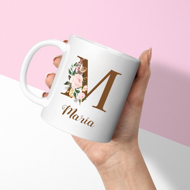 Floral Personalized Bridesmaid Letter M Gift Coffee Mug (Creator Uploaded)