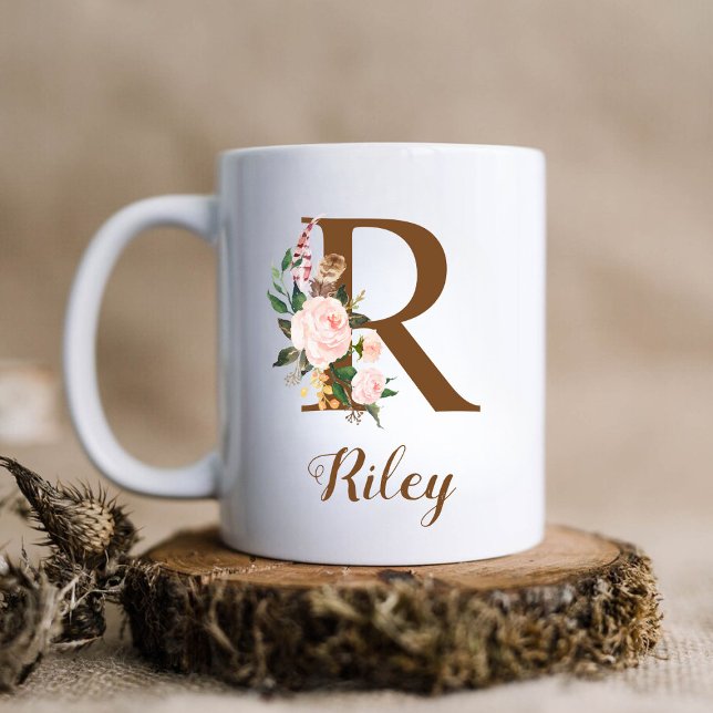 Floral Personalized Bridesmaid Letter R Gift Coffee Mug (Creator Uploaded)