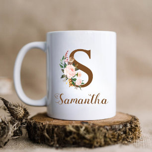Floral Personalized Bridesmaid Letter S Gift Coffee Mug