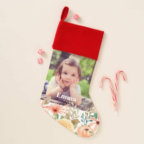 Floral Personalized Daughter Son Grandchild Photo Christmas Stocking