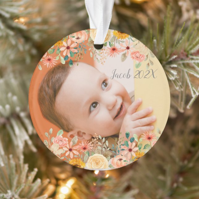 Floral Personalized Daughter Son Grandchild Photo Ornament (Tree)