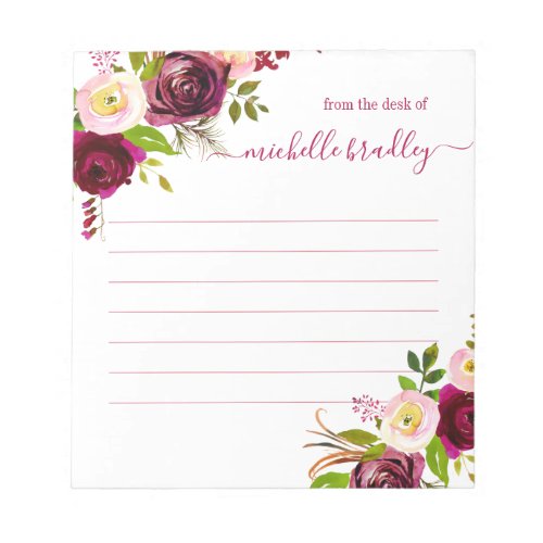 Floral Personalized  From The Desk Of Notepad