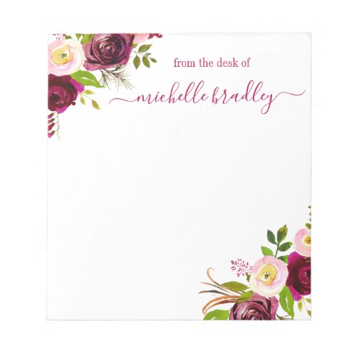 Floral Personalized  From The Desk Of Notepad