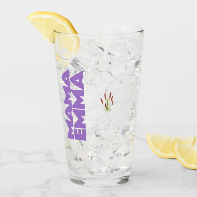 Floral Personalized Glass Cup with Lily Design (Front Ice)