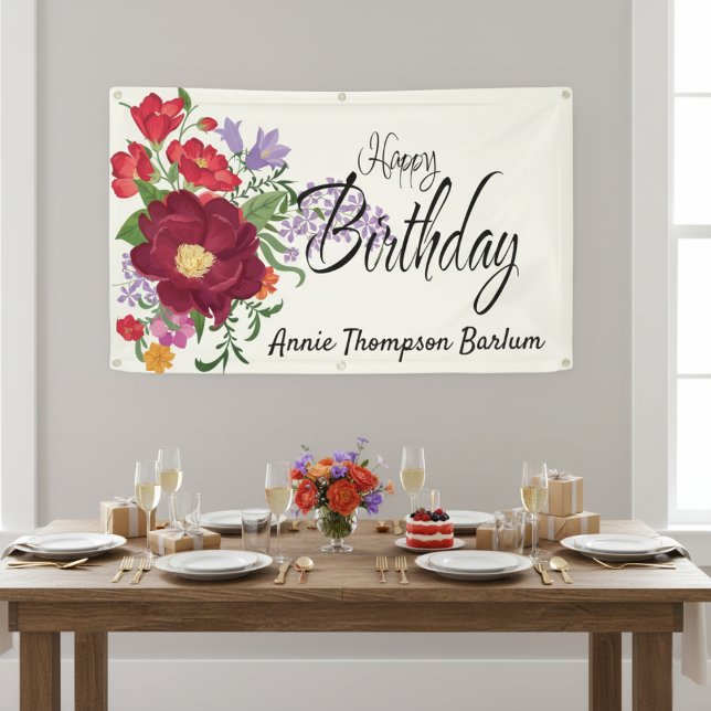 Floral Personalized Happy Birthday Banner (Floral Personalized Happy Birthday Banner)
