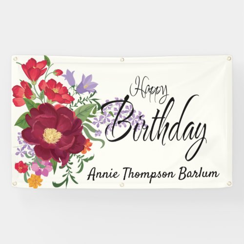 Floral Personalized Happy Birthday Banner