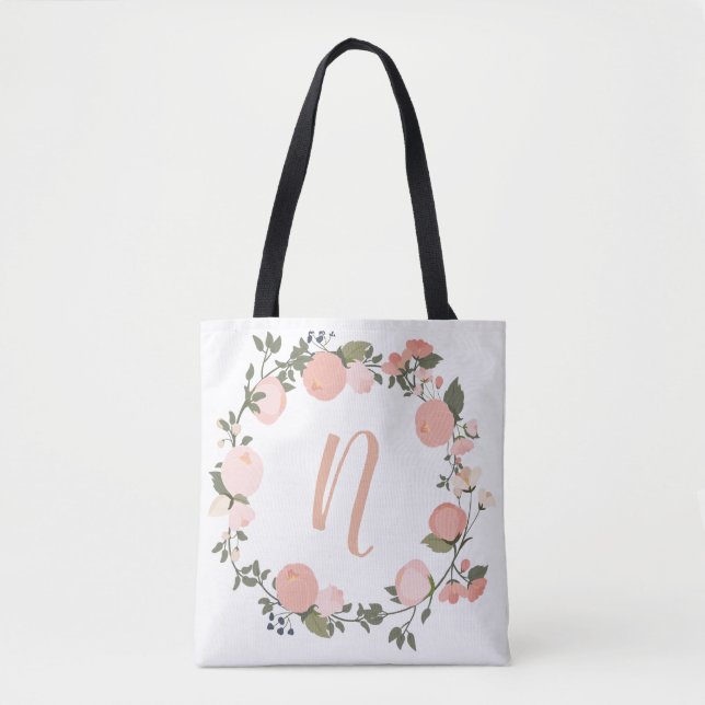 Floral personalized initial tote bag (Front)