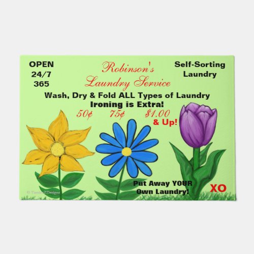 Floral Personalized Laundry Room Humor Doormat