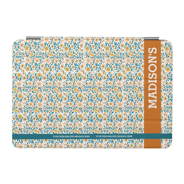  Floral Personalized  Monogram & Name  iPad Mini Cover (Horizontal)