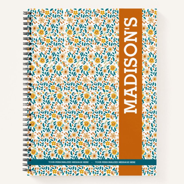  Floral Personalized  Monogram & Name  Notebook (Front)