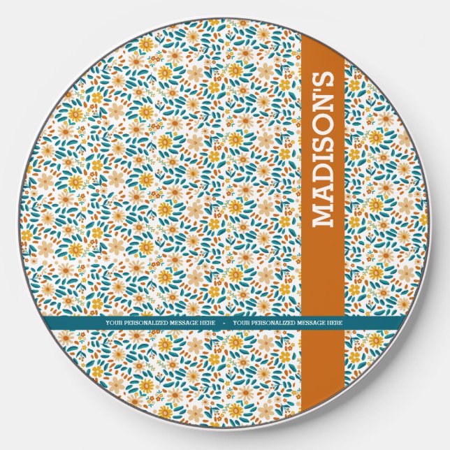  Floral Personalized  Monogram & Name  Wireless Charger (Front)