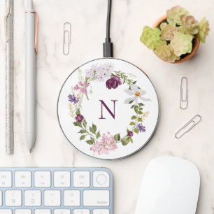 Floral Personalized Monogram Wireless Charger