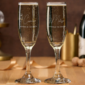 Floral Personalized Mother of the Bride Groom  Champagne Flute