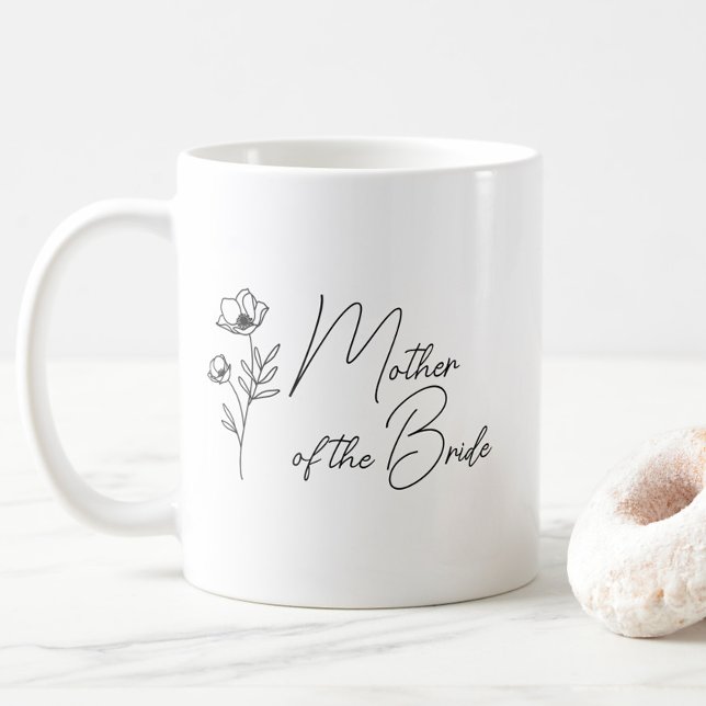 Floral Personalized Mother of the Bride Groom  Coffee Mug (Simple Floral Mother of the Bride Coffee Mug, Wildflower Mug with Name, Wedding Party Gifts)