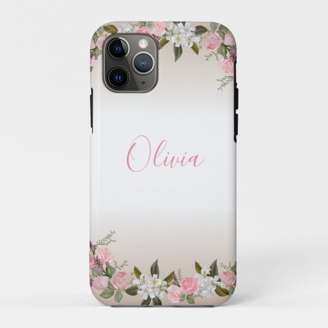 Floral Personalized Name Feminine Case-Mate iPhone Case (Back)