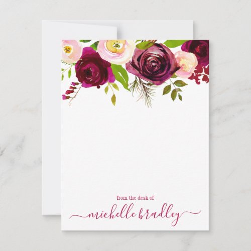 Floral Personalized Name  From The Desk Of Note Card
