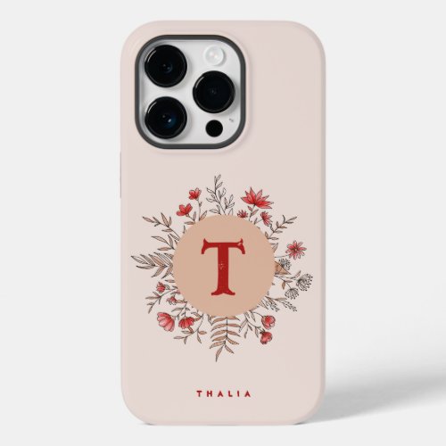 Floral Personalized Name Wild Flowers Red Beige Case_Mate iPhone 14 Pro Case