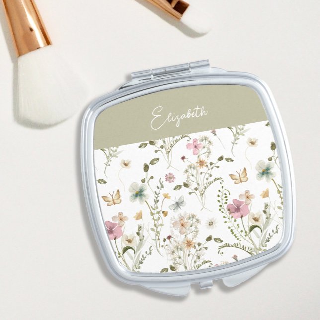 Floral Personalized Name Wildflower Compact Mirror (Creator Uploaded)
