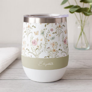 Floral Personalized Name Wildflower Thermal Wine Tumbler