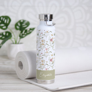 Floral Personalized Name Wildflower Water Bottle