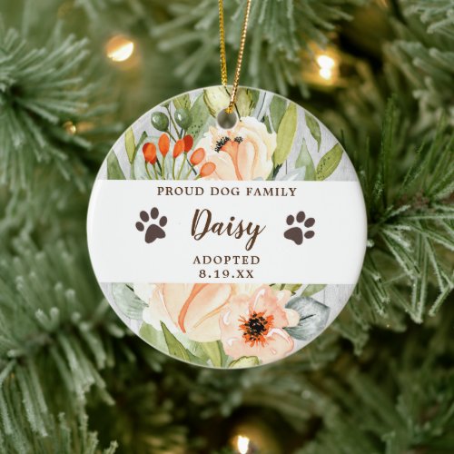 Floral Personalized New Adopted Dog or Puppy Ceramic Ornament