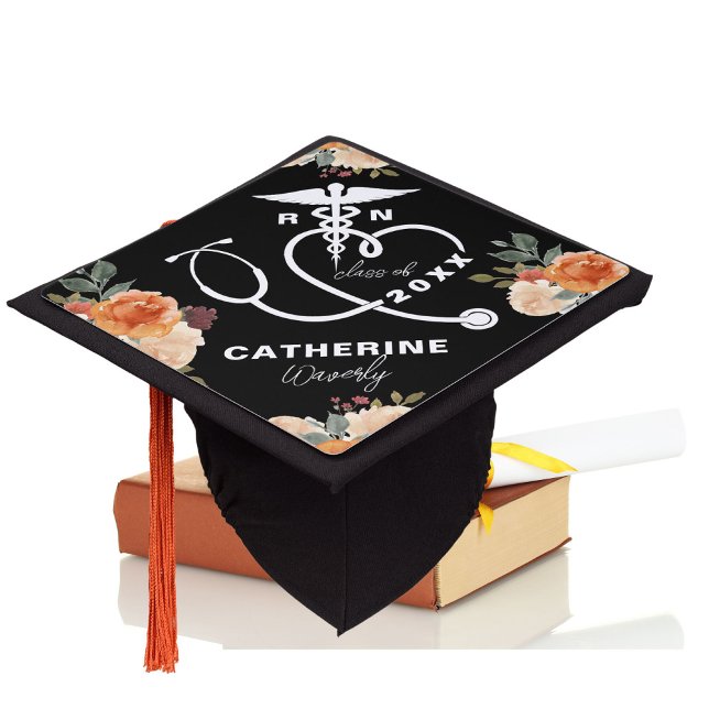 Floral Personalized Nursing School RN Graduation Cap Topper (Creator Uploaded)