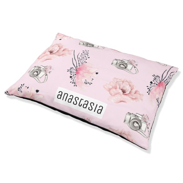 Floral Personalized pastel Rose Pet Bed (Angled)