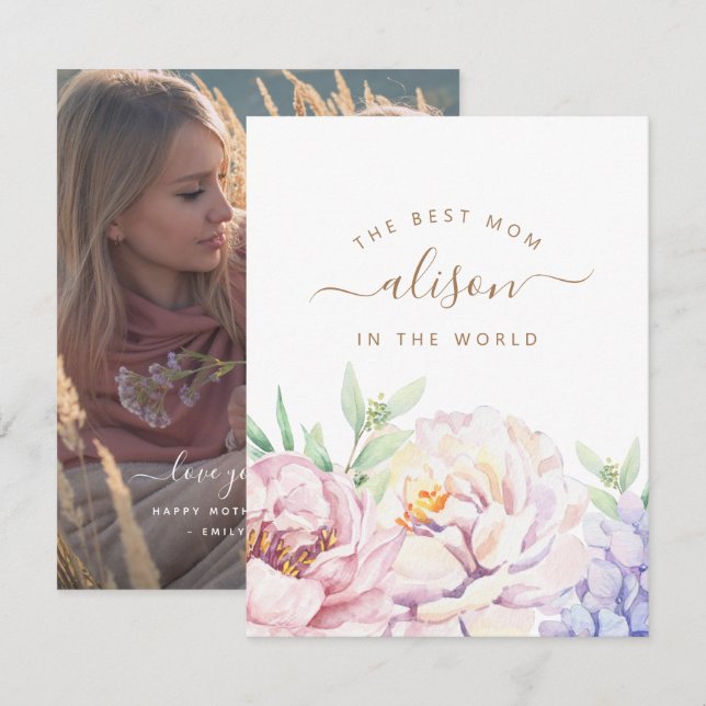 Floral Personalized Photo Card for Mom (Front/Back)
